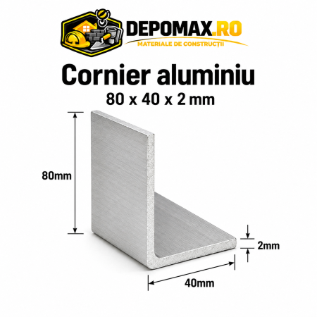 Cornier aluminiu 80 x 40 x 2 mm, 6 metri (EN AW-6060)